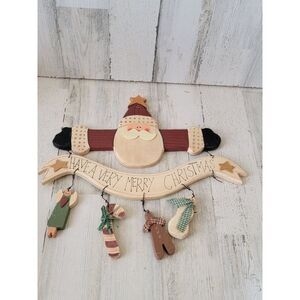 Very Merry Christmas Santa wooden sign Angel candy cane Xmas decor
